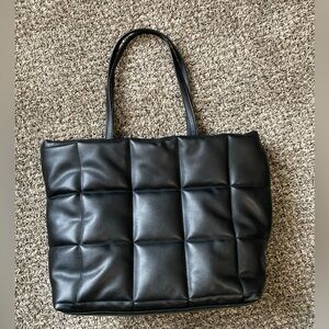 Black Faux Lather Tote Bag